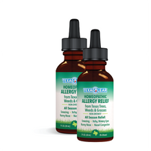 Load image into Gallery viewer, TexaClear Natural Allergy Relief Drops are a safe and effective homeopathic remedy for Texas allergies. This gentle, sublingual formula defends against the allergens that cause allergic reactions such as sneezing, itchy, watery eyes, runny nose and nasal congestion. 