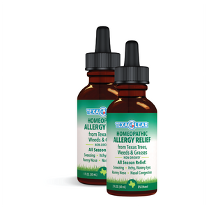 TexaClear Natural Allergy Relief Drops are a safe and effective homeopathic remedy for Texas allergies. This gentle, sublingual formula defends against the allergens that cause allergic reactions such as sneezing, itchy, watery eyes, runny nose and nasal congestion. 