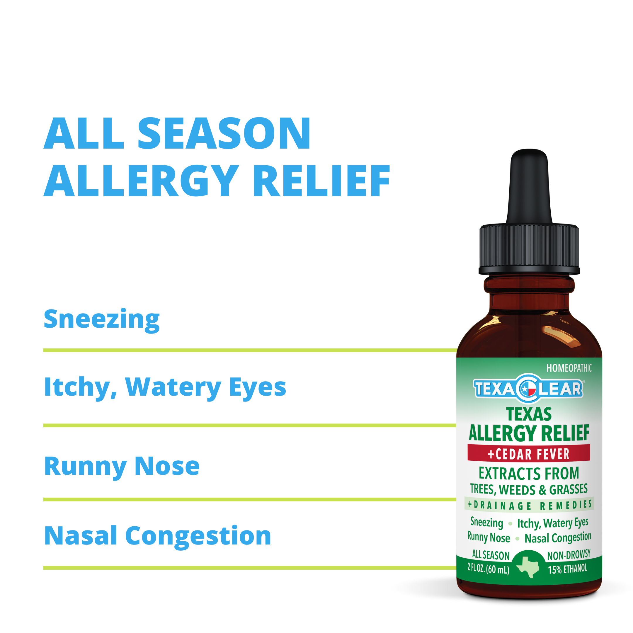 All season homeopathic allergy relief from sneezing, runny nose, itchy watery eyes, nasal congestion