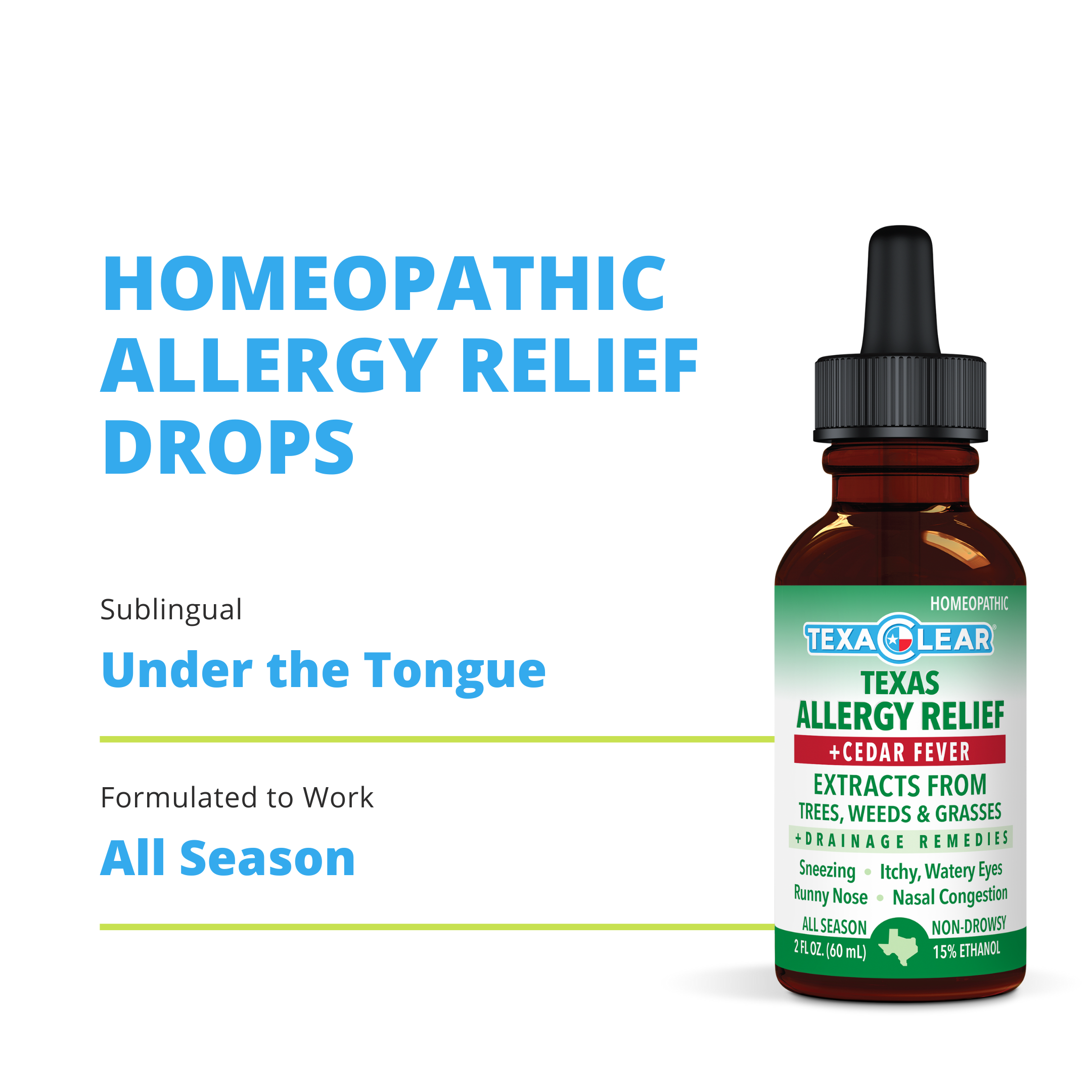 All season allergy relief drops for non-drowsy Texas allergy relief. 
