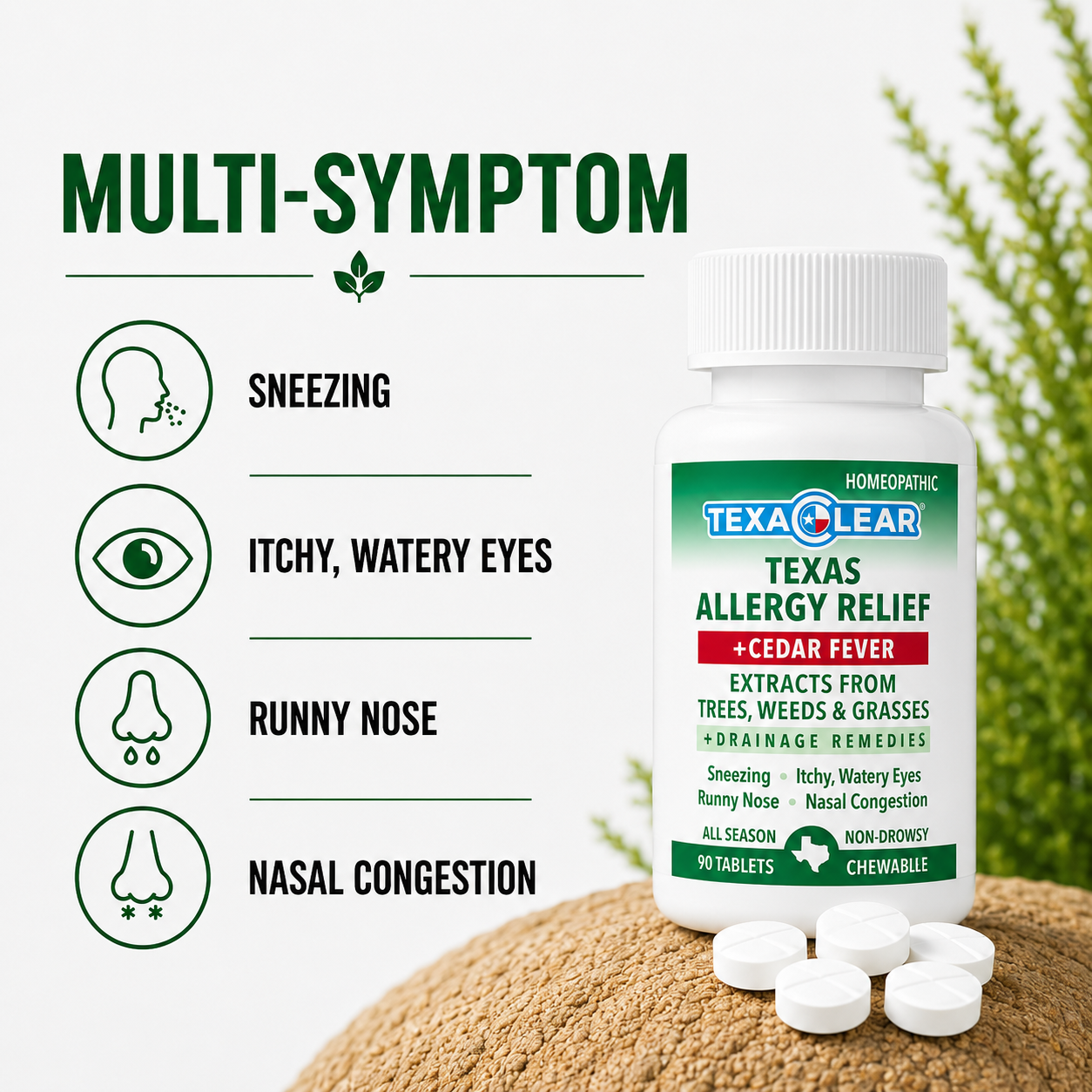 TexaClear® Texas Allergy Relief + Cedar Homeopathic Tablets