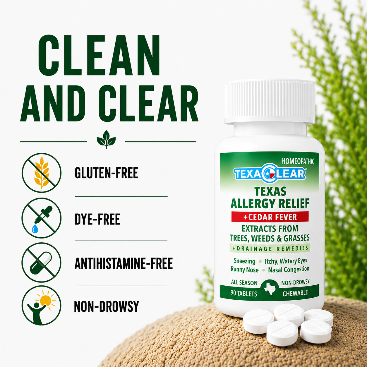 TexaClear® Texas Allergy Relief + Cedar Homeopathic Tablets