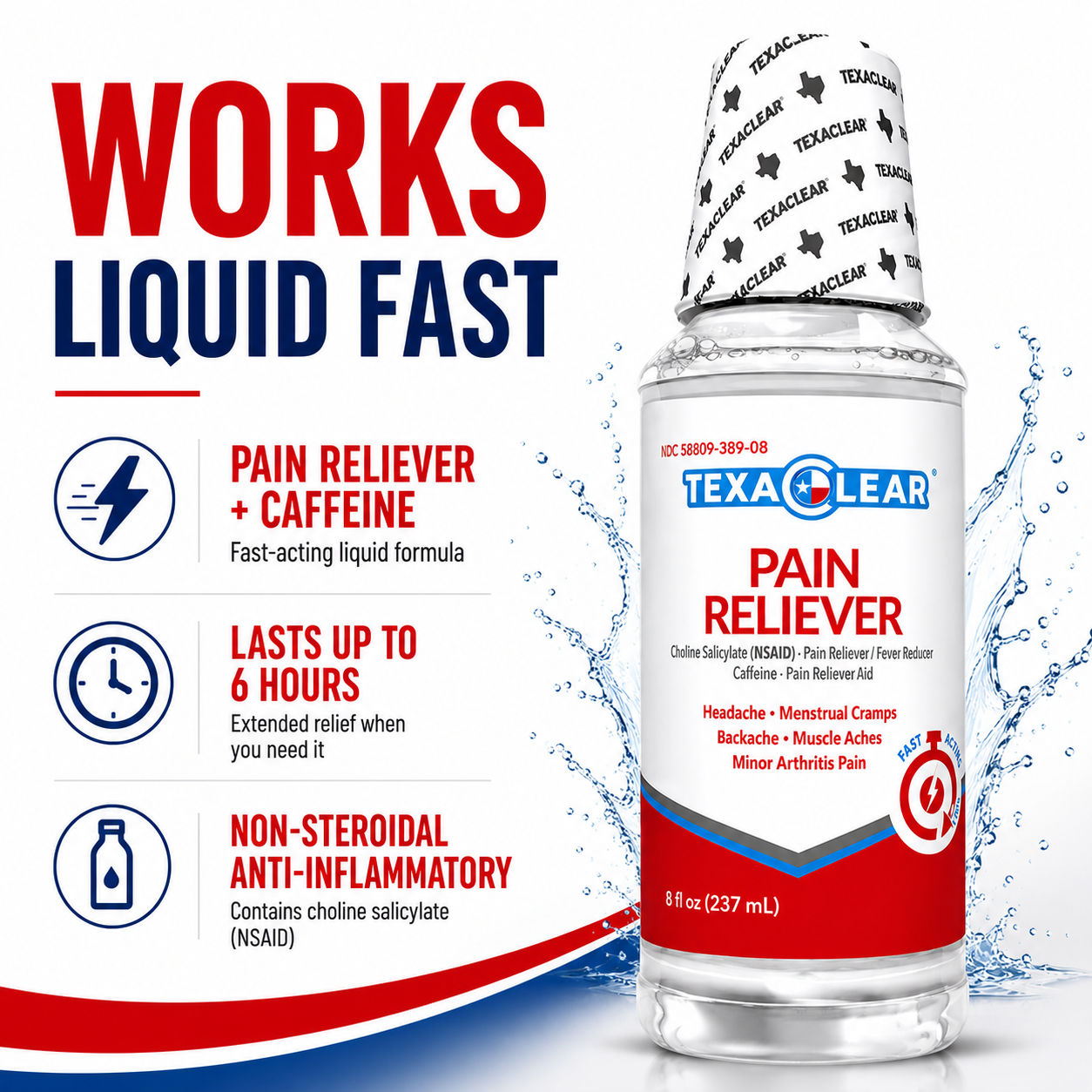TexaClear Pain Reliever with Choline Salicylate and Caffeine