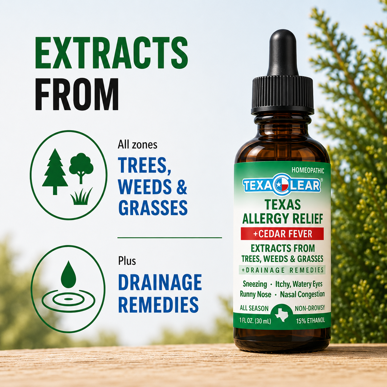 TexaClear Texas Cedar Fever Drops Extracts Trees Weeds Grasses