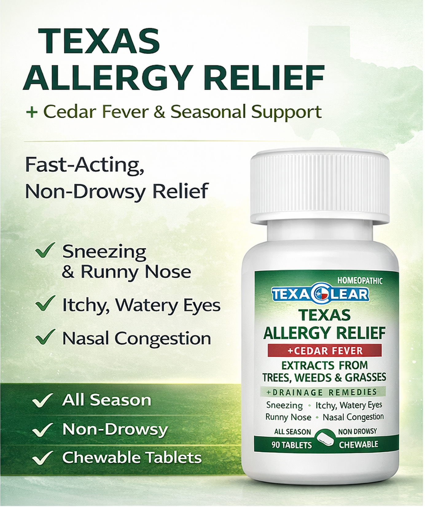 Relief from Texas allergens—trees, weeds & grasses