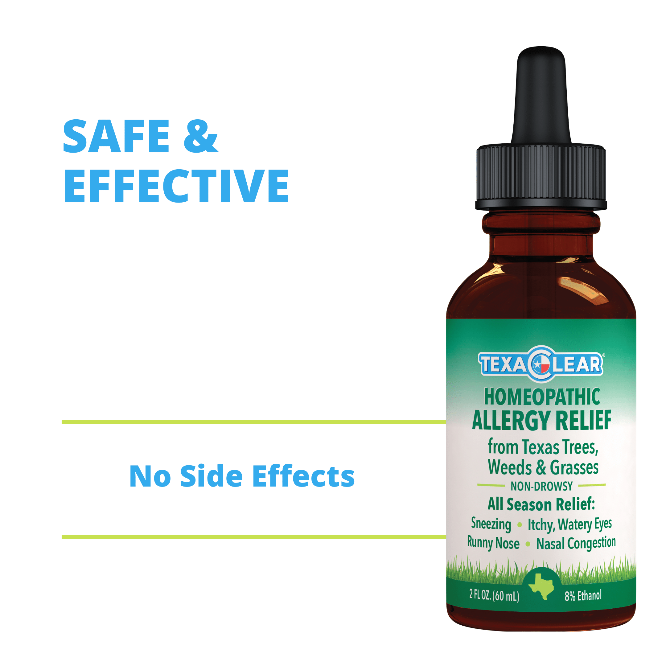 TexaClear Homeopathic Allergy Relief Drops are a safe and effective solution for Texas allergy relief with no side effects.