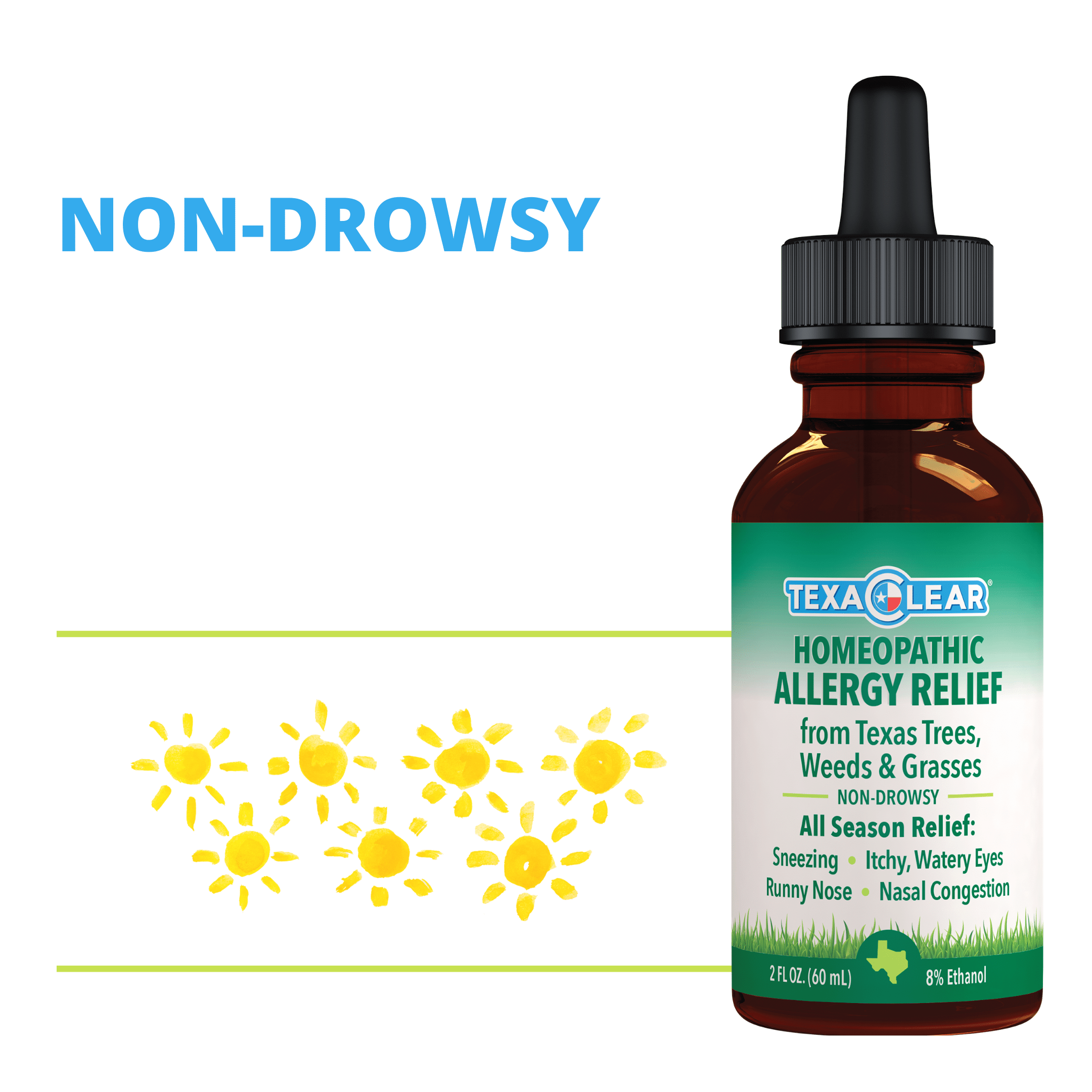TexaClear Homeopathic Allergy Relief Drops are a safe and effective solution for Texas allergy relief and is non-drowsy.