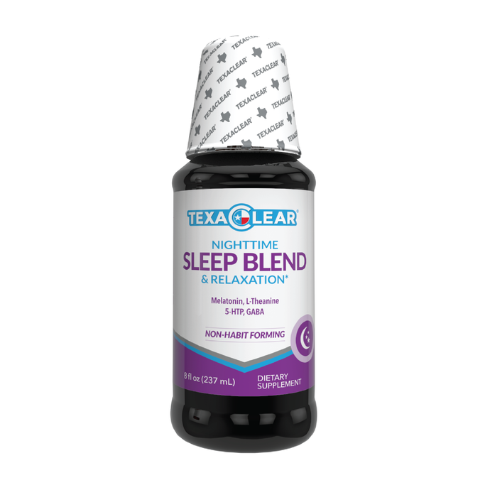 TexaClear® Natural Sleep Aid and Relaxation Support* is a non-habit forming sleep and relaxation formula blended with Melatonin, 5-HTP, GABA, L-Theanine and a soothing menthol flavor.  FAST TRACK YOUR RELIEF: Unlike pills, powders and gummies the liquid-fast formula doesn’t have to be broken down. Instead, it absorbs quickly into your system. GABA: (Gamma-Aminobutyric Acid) 50 mg  5-HTP:(5-Hydroxytryptophan) 25 mg L-Theanine: 30 mg Melatonin: 5 mg